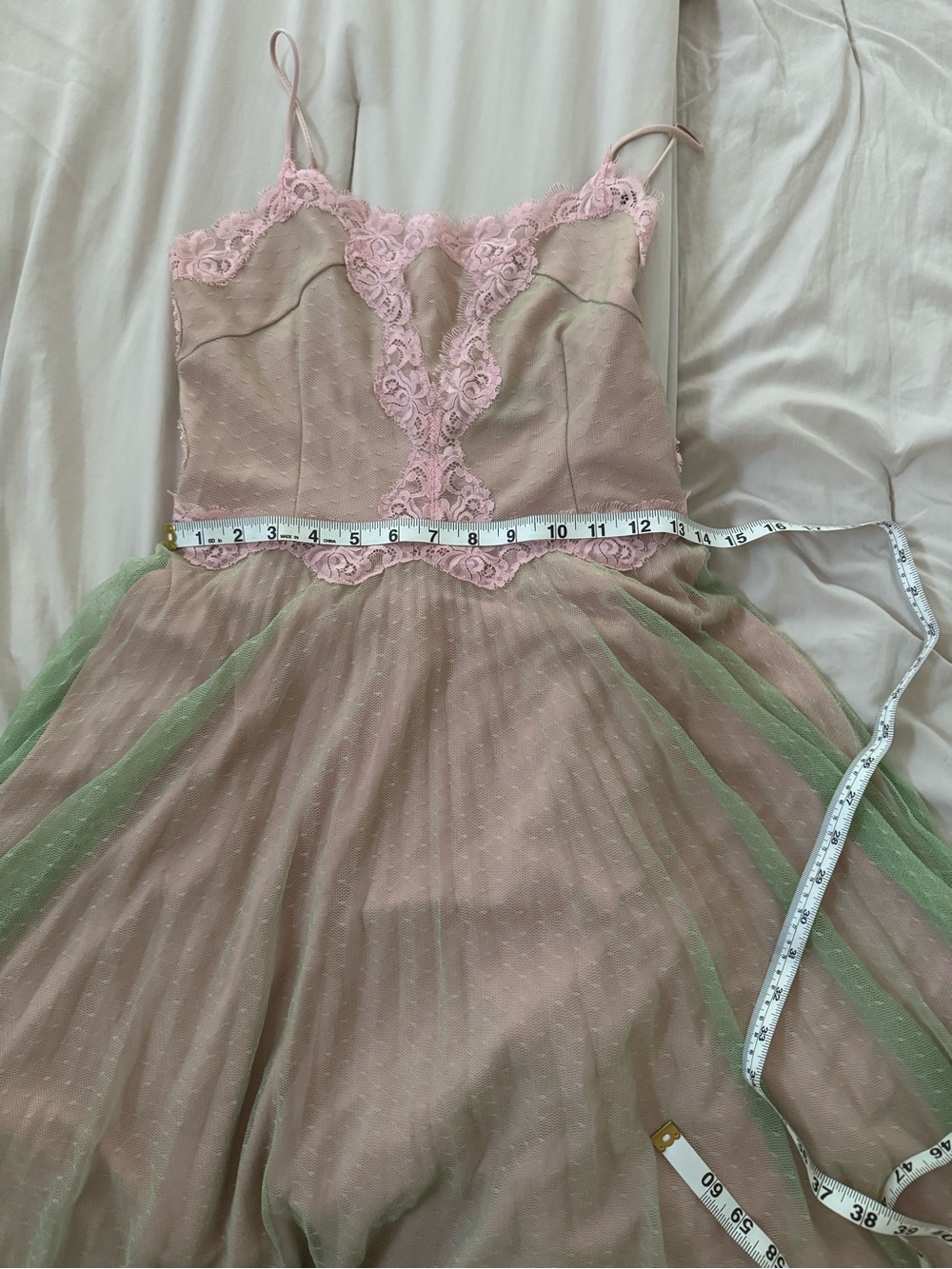 Betsey Johnson pink green lace slip dress with floral embroidery size 8 vintage - Picture 6 of 9